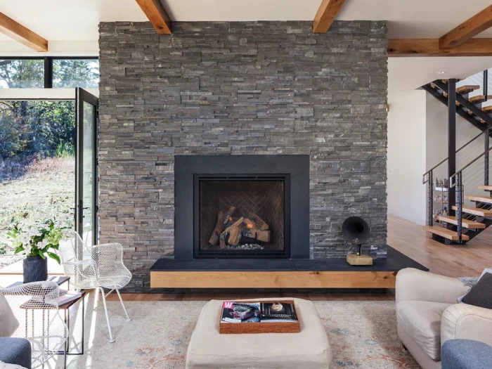 Standard Series Charcoal Rock Panels Residential Fireplace