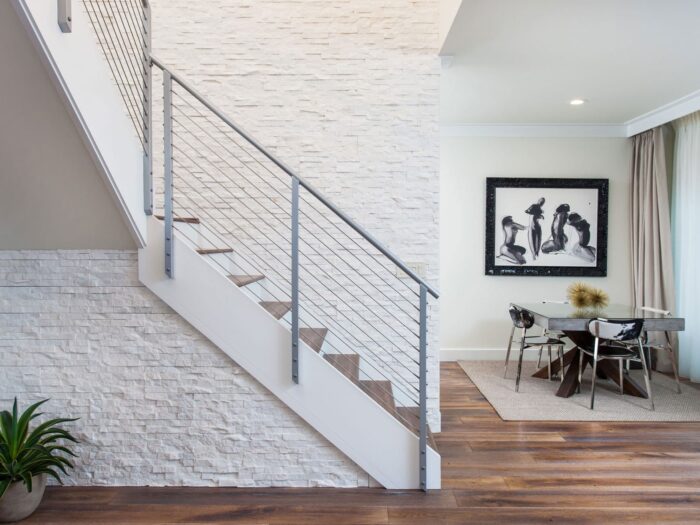 Standard Series White Quartz Rock Panels Residential Staircase